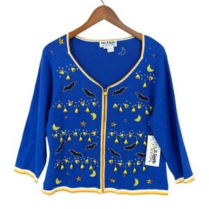 New JACK B QUICK Halloween Cardigan Sweater Bats Candy Corn Embroidered